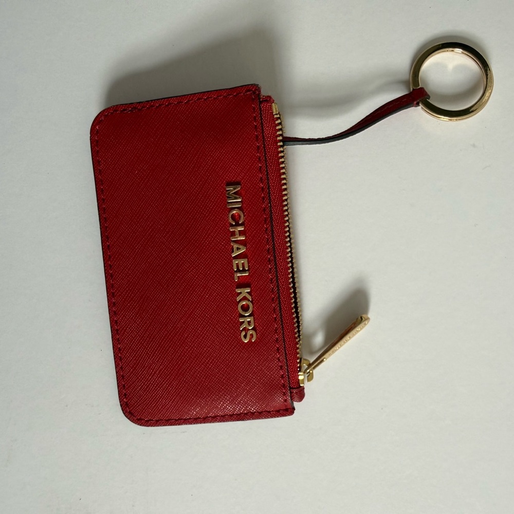 Michael Kors Red Saffiano Card Case with Gold Keyring